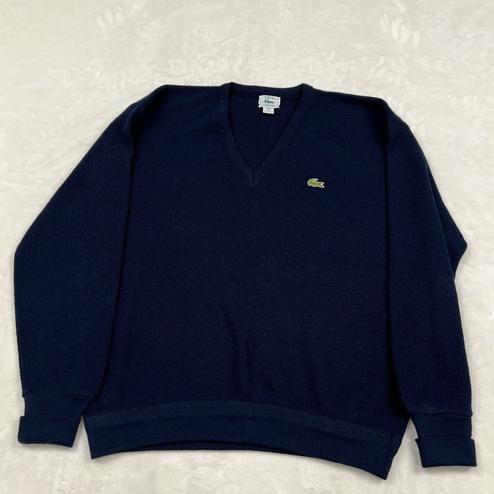 Izod Lacoste Sweater Mens XL Navy Blue V-Neck Orlon Acrylic Vintage USA Made